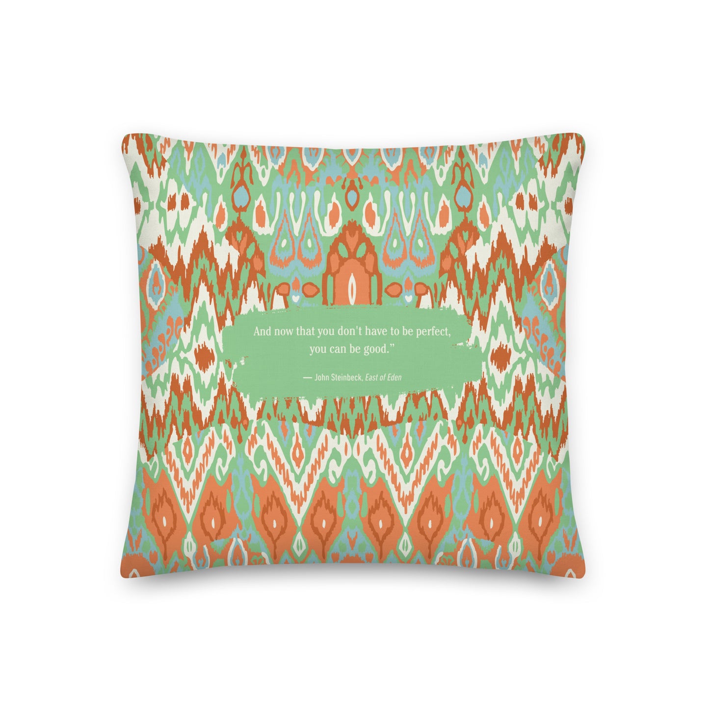 Healing Pillow - Self-compassion - John Steinbeck - Orange and green