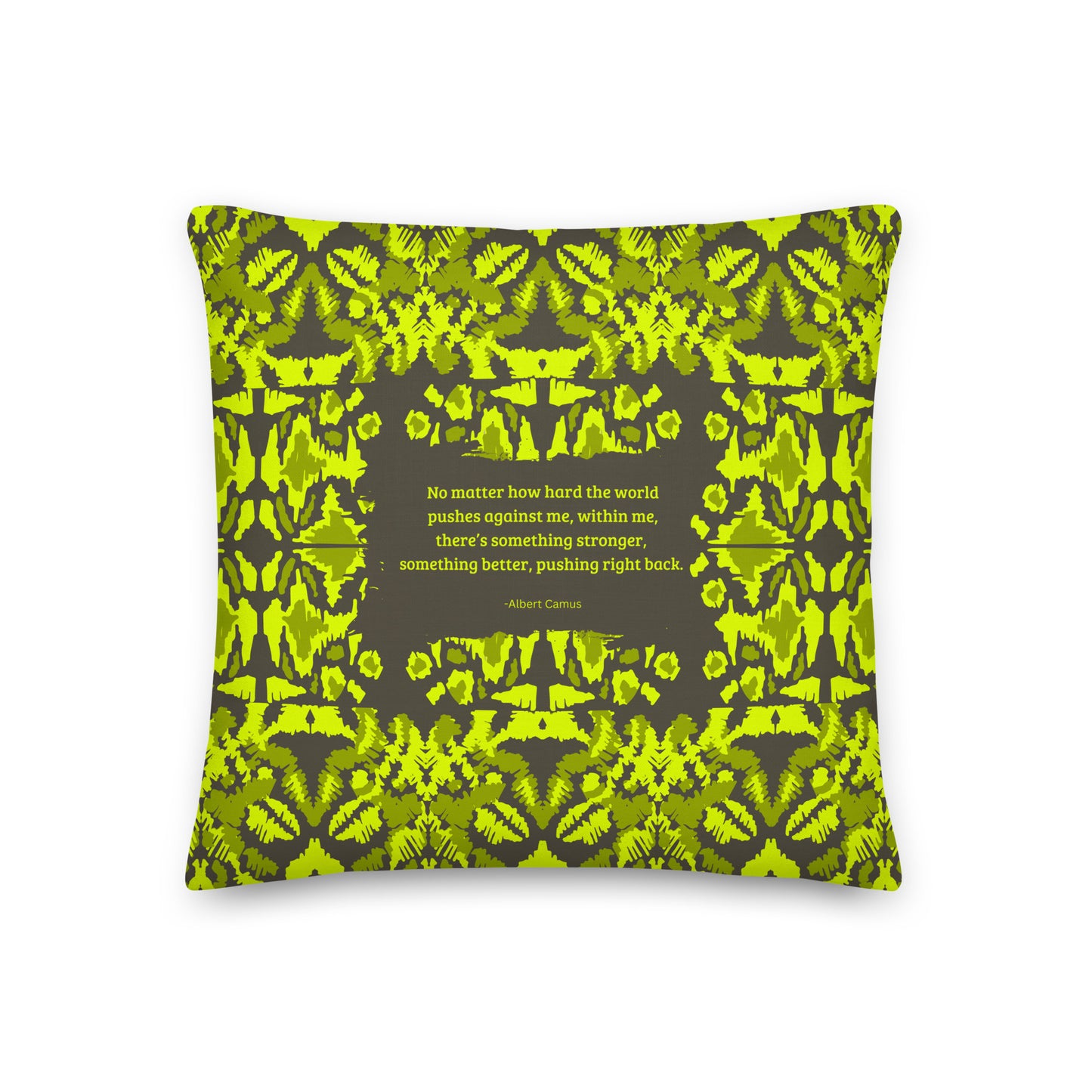 Healing Pillow - Love of Life - Mindfulness - Resilience - Albert Camus - Chartreuse