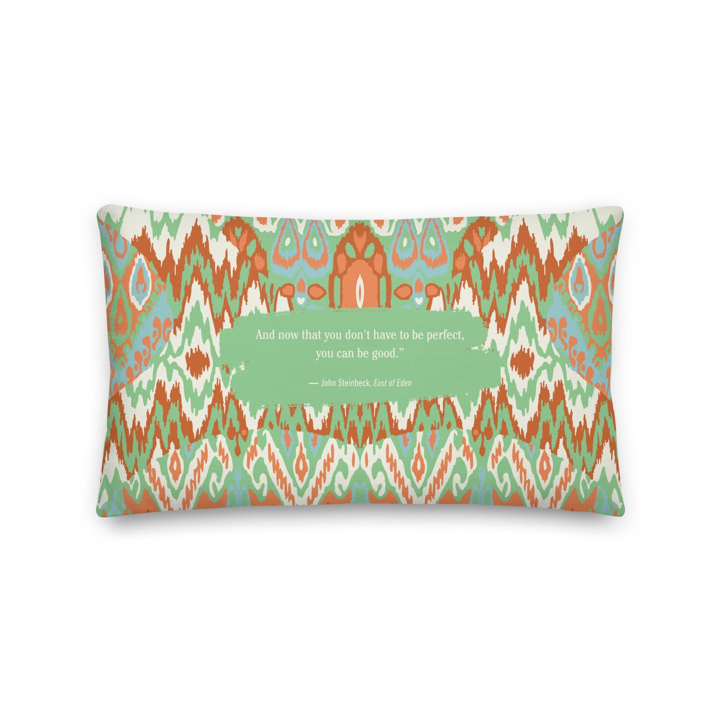Healing Pillow - Self-compassion - John Steinbeck - Orange and green