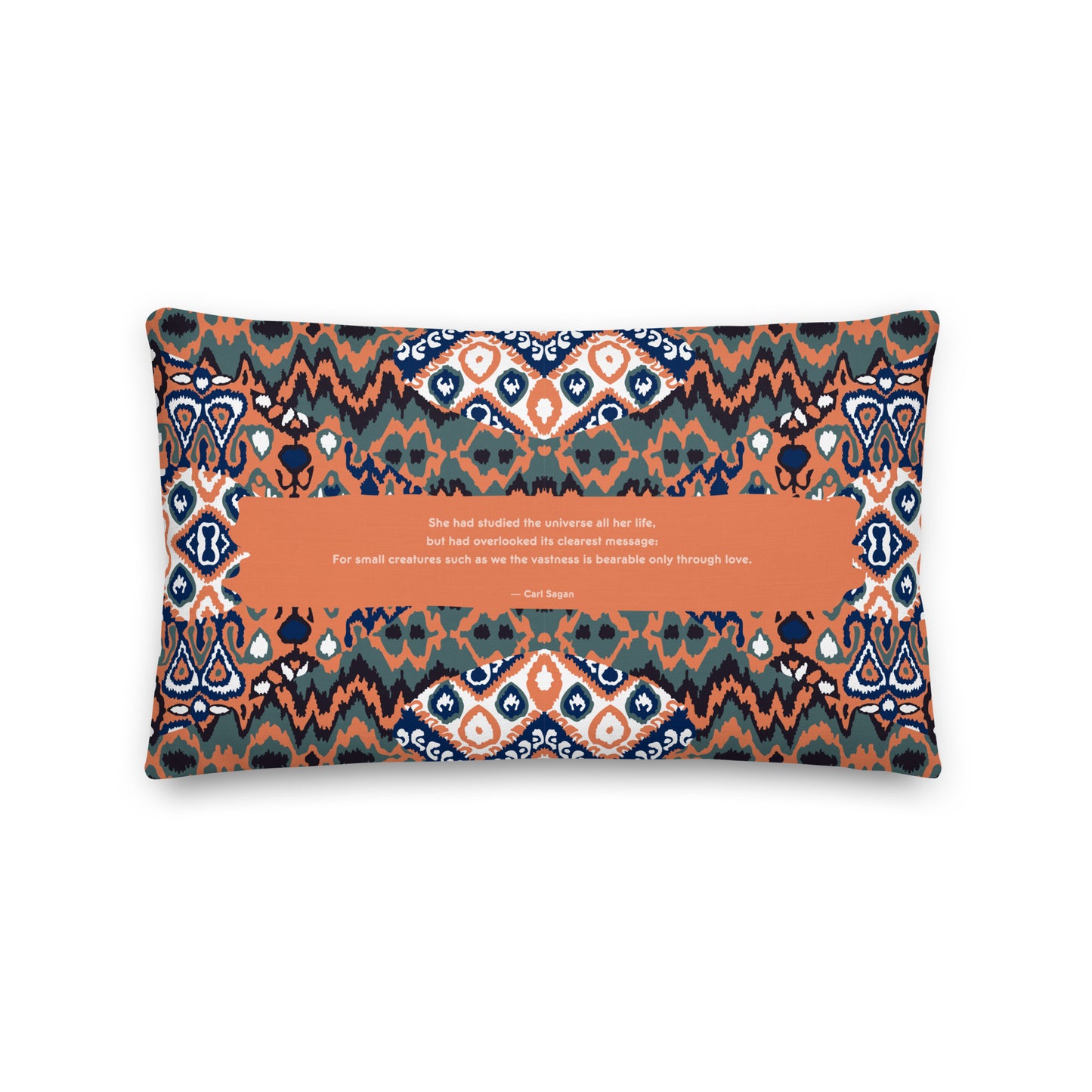 Healing Pillow - Love - Mindfulness - Carl Sagan - Multicolor orange, black, moss green