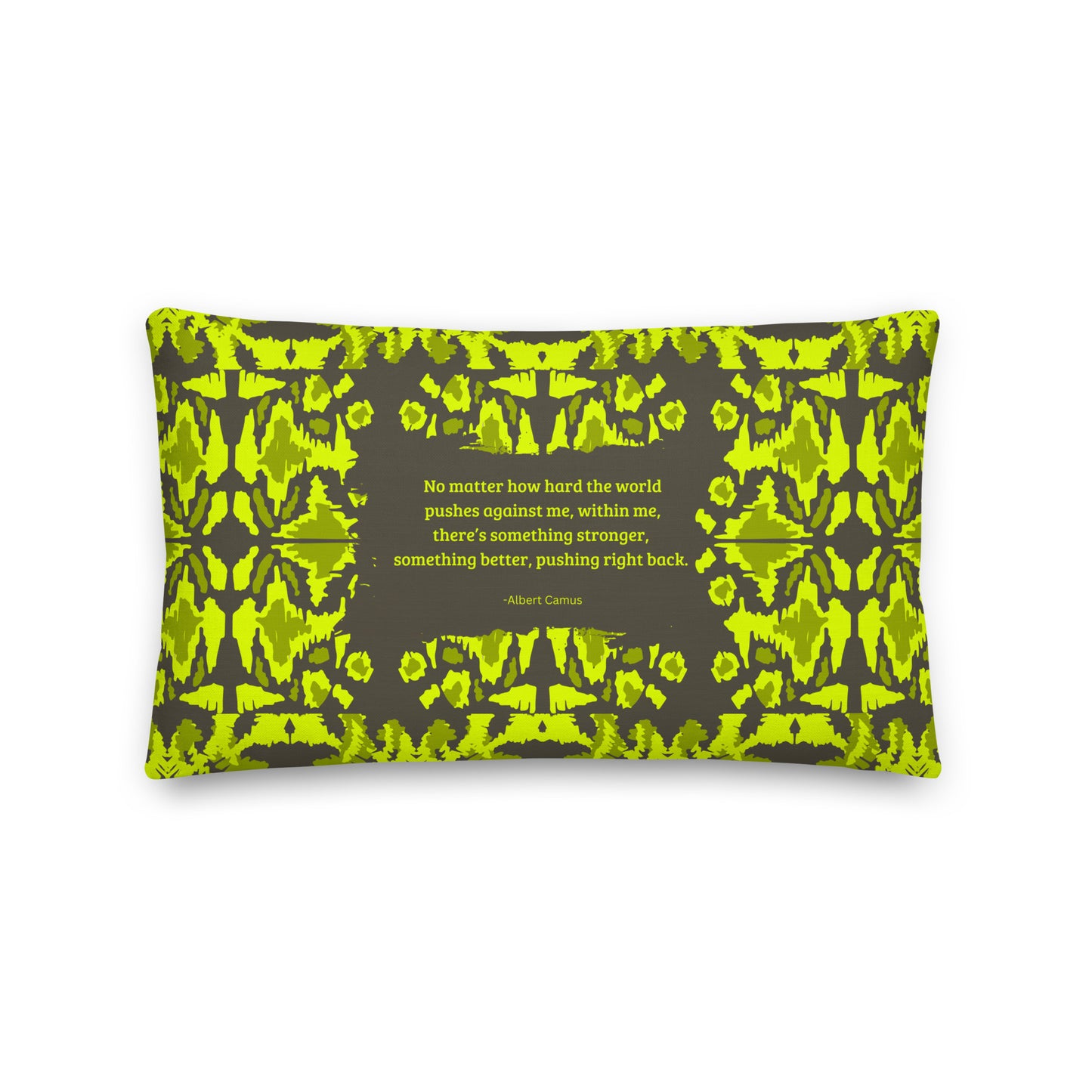 Healing Pillow - Love of Life - Mindfulness - Resilience - Albert Camus - Chartreuse