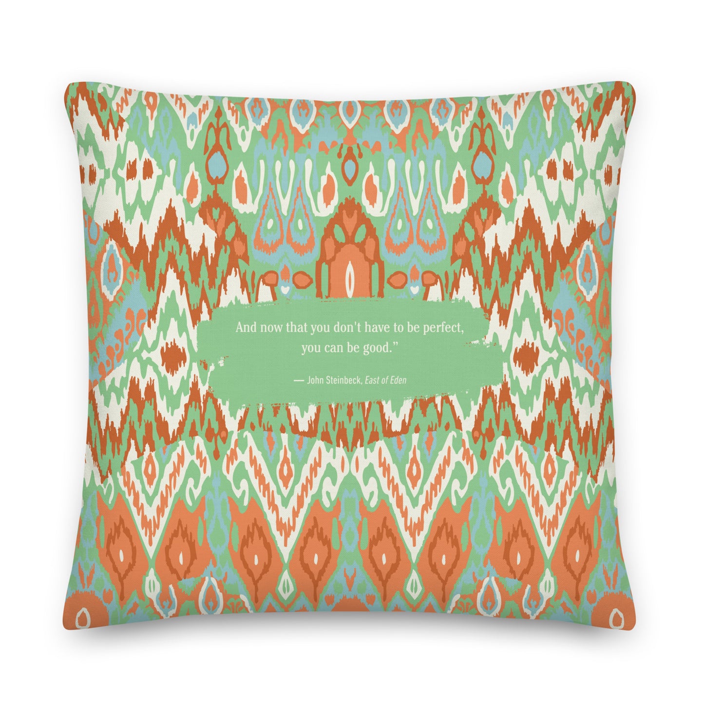 Healing Pillow - Self-compassion - John Steinbeck - Orange and green
