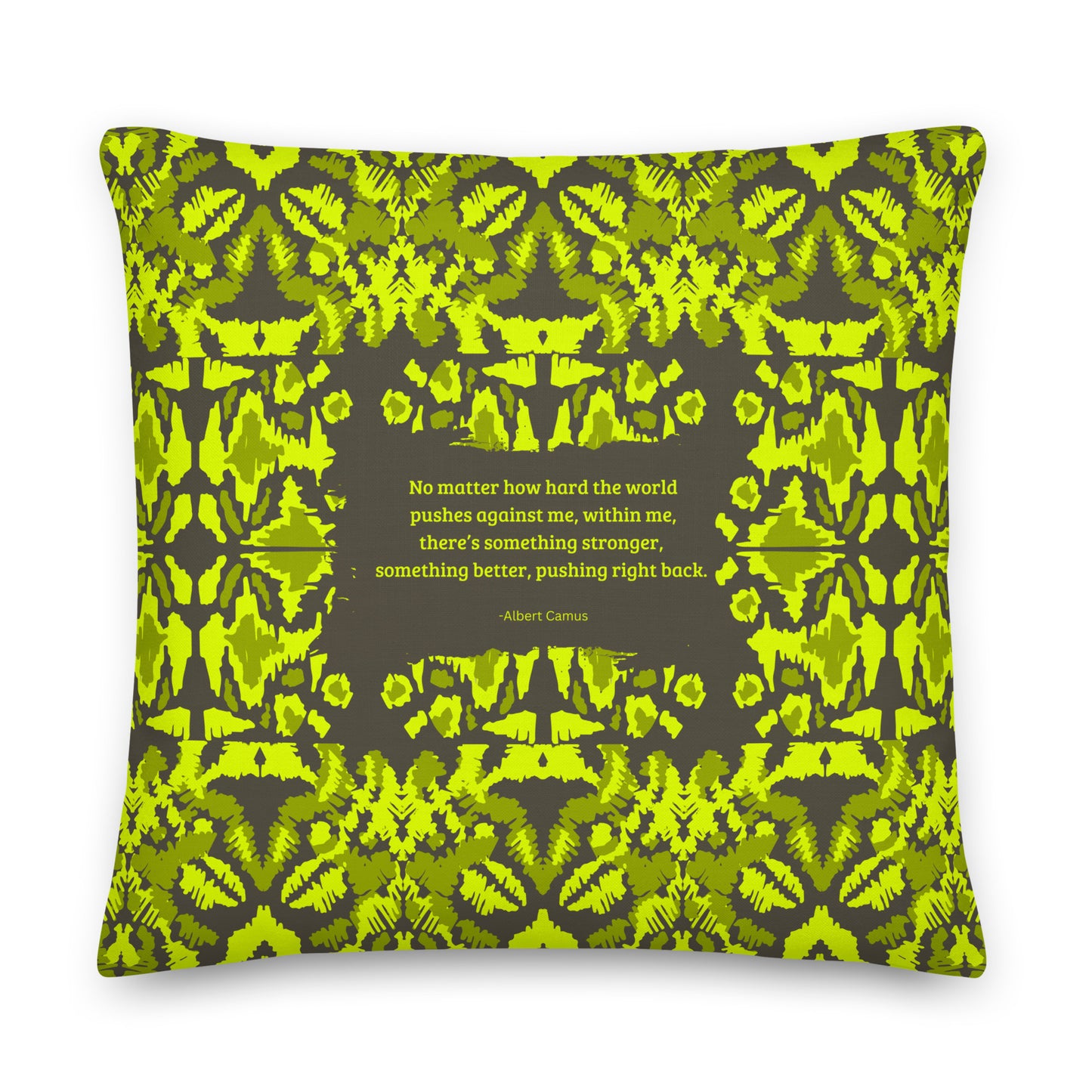 Healing Pillow - Love of Life - Mindfulness - Resilience - Albert Camus - Chartreuse