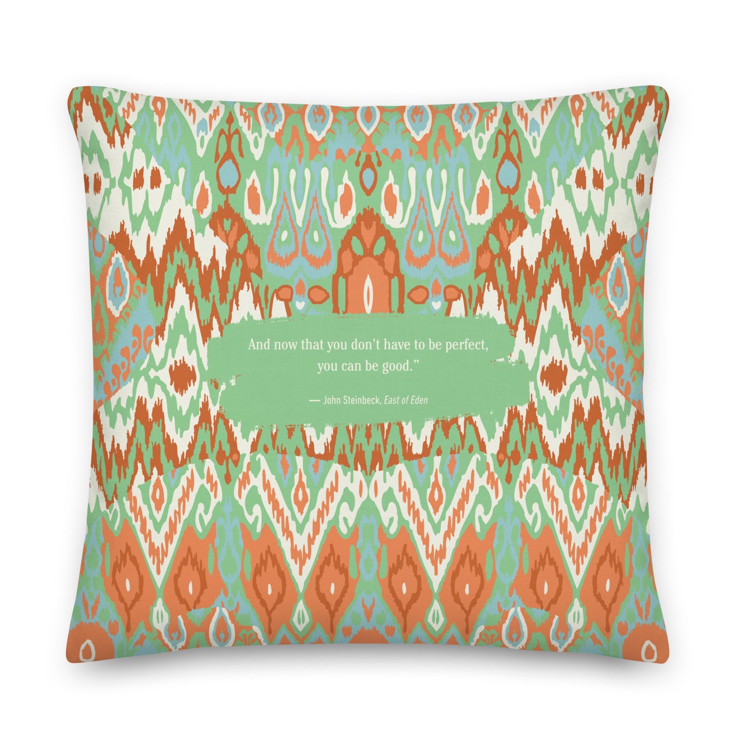 Healing Pillow - Self-compassion - John Steinbeck - Orange and green