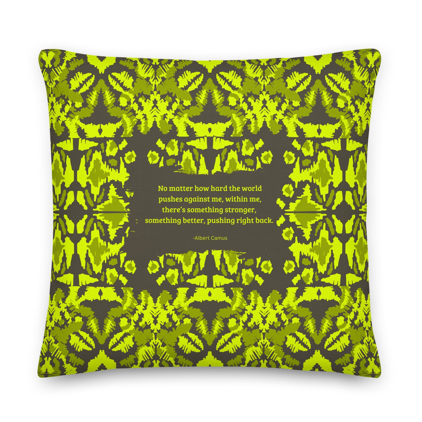 Healing Pillow -  Love of Life - Mindfulness - Resilience - Albert Camus - Chartreuse